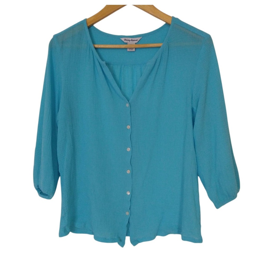 Tommy Bahama Top Womens Small Blue Island Gauze Button Front Beach Coastal